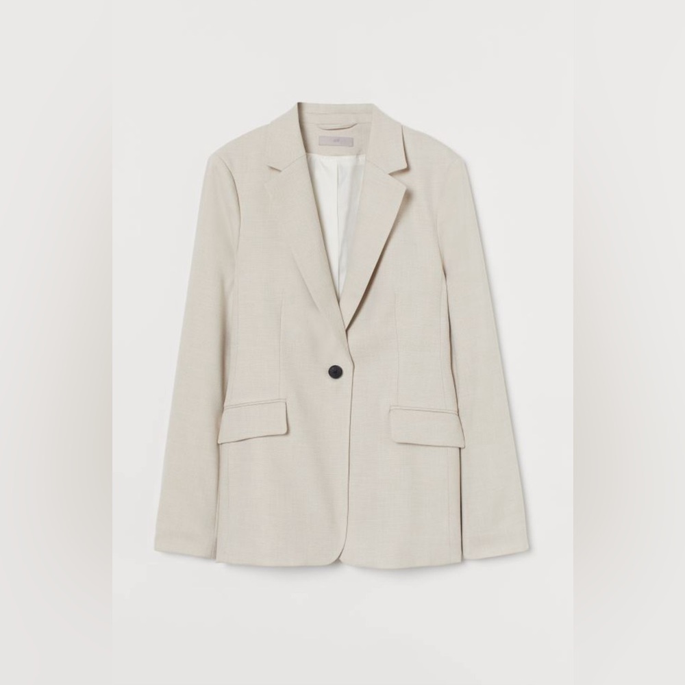 NWT H&M Fitted Linen Blend Beige Tan Lined Blazer
